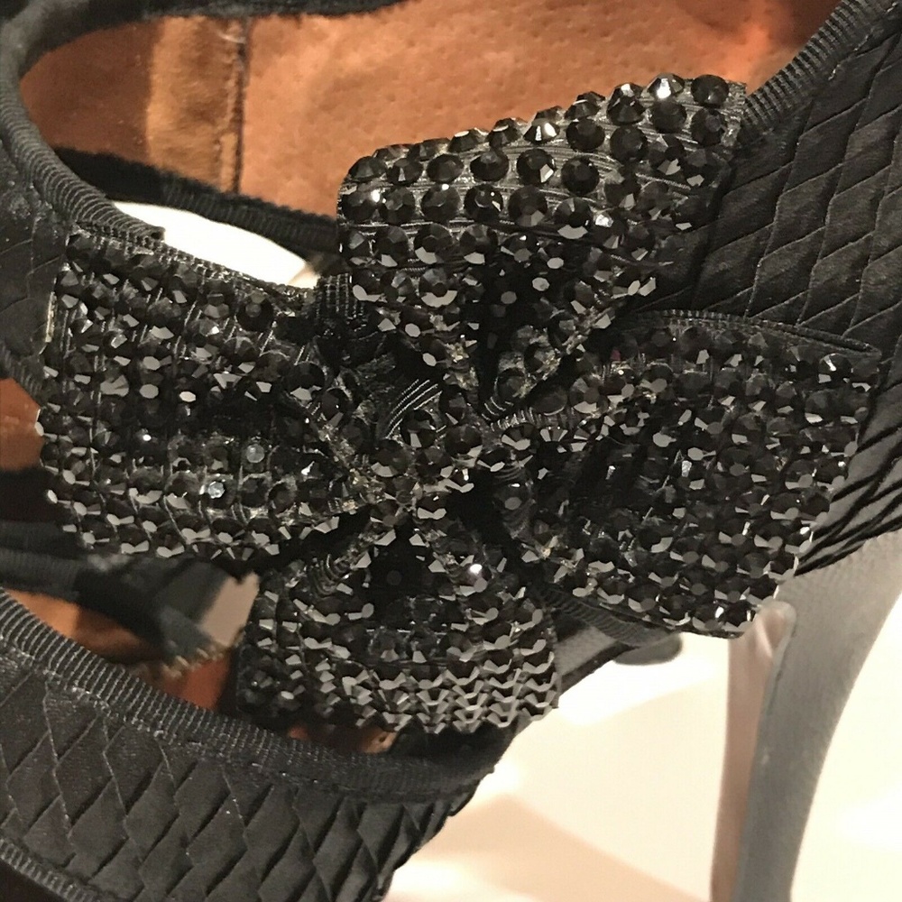 Poetic Licence Black Satin Heels Rhinestones - Picture 4 of 8